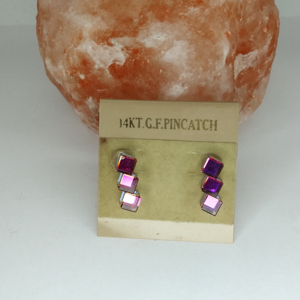 14TK.G.F.PINCATCH Iridescent Pink Triple  Square Drop Women's Earrings V…